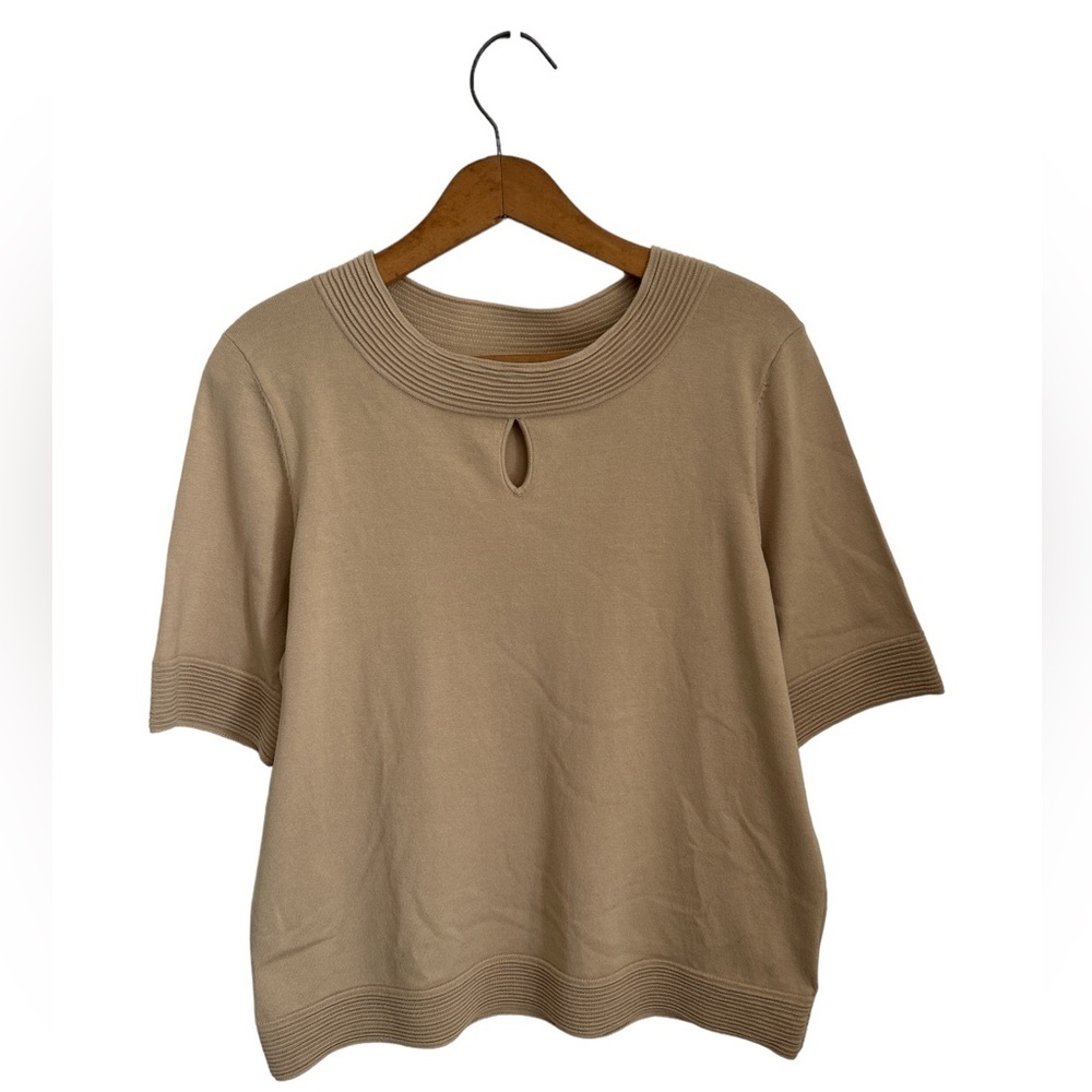 Pendleton Silk Cotton Blend Knit Keyhole Top Tan size L